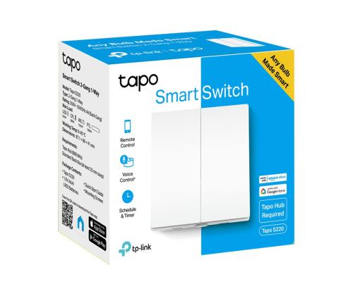 TP-Link Tapo S220, 2-kanaliga, 1-suunaline, valge - Nutikas valguslüliti