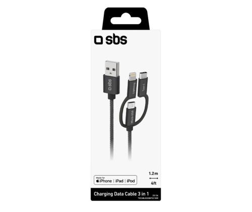 SBS USB / Micro USB, USB-C, Lightning, must - USB kaabel