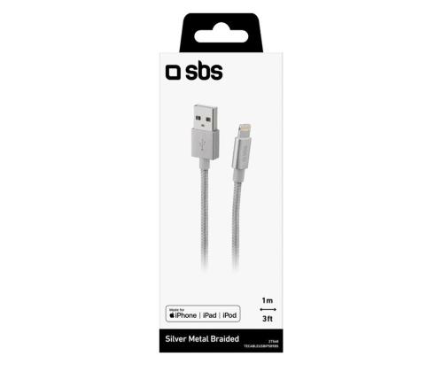 SBS Silver Metal Braided, USB-A - Lightning, hõbe - Kaabel