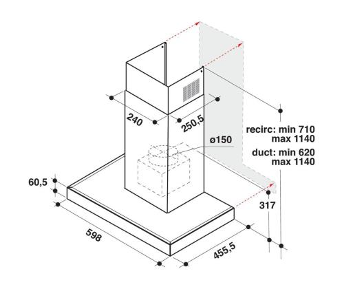 Whirlpool, 730 m³/h, laius 59,8 cm, roostevaba teras - Õhupuhasti