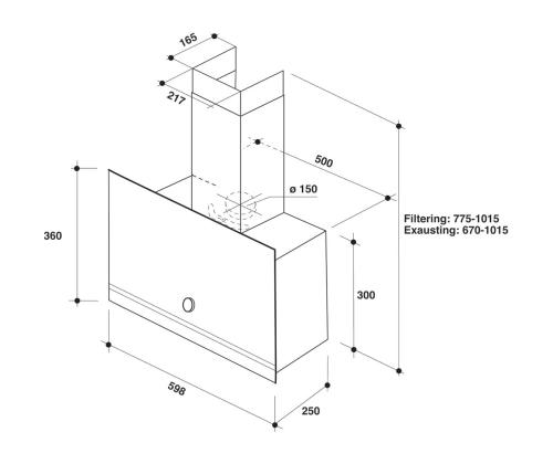 Whirlpool, 485 m³/h, laius 60 cm, must - Õhupuhasti