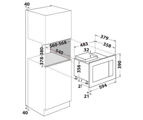 Whirlpool, 25 L, 900 W, must - Integreeritav mikrolaineahi grilliga