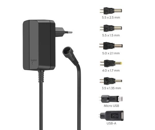 Hama Universal Switchable Power Supply Unit, 1 A, 12 W, must - Vooluadapter
