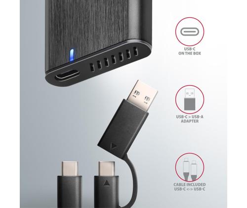 Axagon EEM2-SB2 Raw Box, USB-C, M.2 NVME, mSATA, must - SSD korpus
