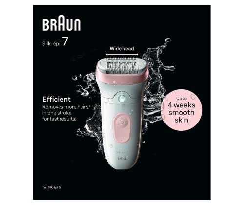 Braun Silk epil 7, märg- ja kuivkasutus, valge/roosa - Epilaator
