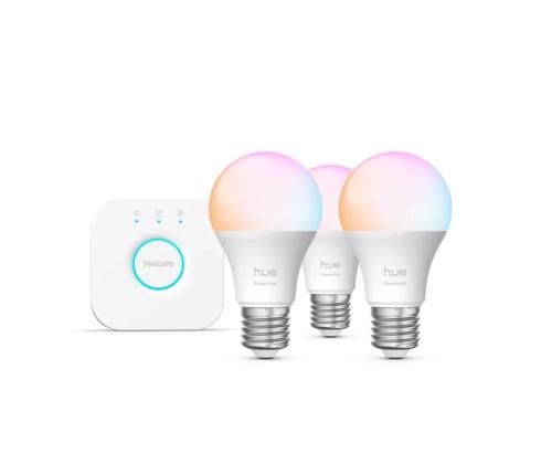 Philips Hue Essential Starter Kit, A60 + Hue Bridge, Full Color, E27, 3 tk, valge - Nutivalgusti