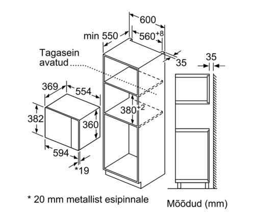Bosch, 25 L, 900 W, must/roostevaba teras - Integreeritav mikrolaineahi
