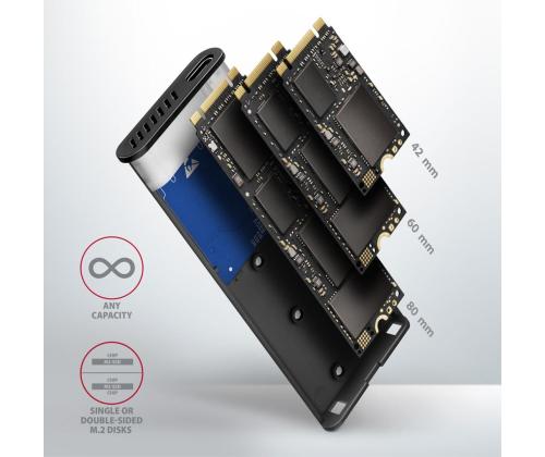 Axagon EEM2-SB2 Raw Box, USB-C, M.2 NVME, mSATA, must - SSD korpus