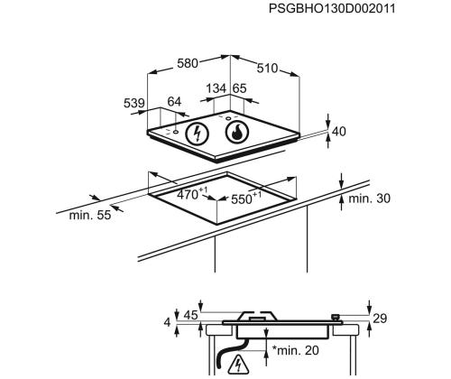 Electrolux, laius 58 cm, must - Integreeritav gaasi/elektripliidiplaat