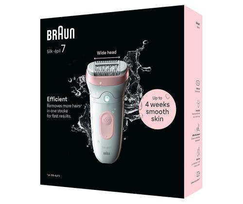 Braun Silk epil 7, märg- ja kuivkasutus, valge/roosa - Epilaator