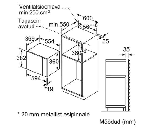 Bosch, 25 L, 900 W, must/roostevaba teras - Integreeritav mikrolaineahi