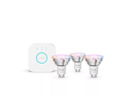 Philips Hue Essential Starter Kit, Spotlight + Hue Bridge, Full Color, GU10, 3 tk, valge - Nutivalgusti komplekt