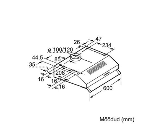 Bosch, 350 m³/h, laius 60 cm, valge - Õhupuhasti