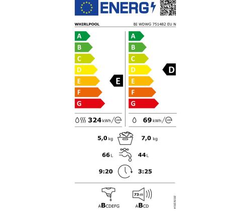 Whirlpool, 7 kg / 5 kg, sügavus 55 cm, 1400 p/min - Integreeritav kuivatiga pesumasin