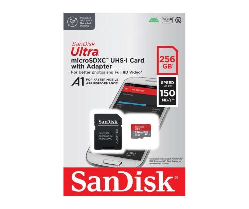 SanDisk Ultra microSDXC, 256 GB, hall - MicroSD kaart SD adapteriga
