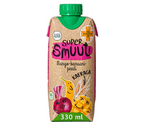 AURA Super smuuti mango-banaani-peedi kaeraga 0,33l