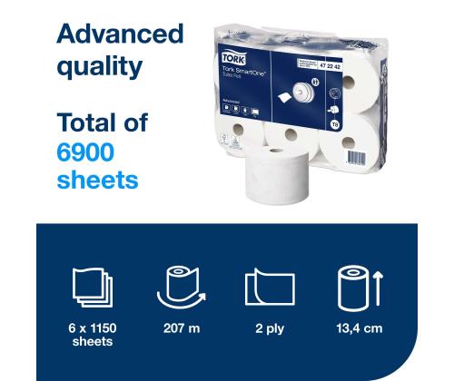 Tualettpaber 2-kihiline TORK Smartone T8 6x207m
