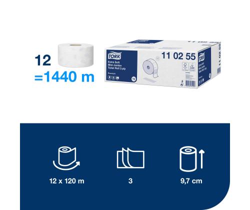 Tualettpaber, 3-kihiline TORK Extra Soft Mini Jumbo Premium T2 120m (110255)