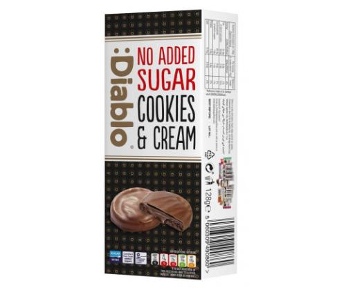 Valge šokolaadikatte ja kreemitäidisega küpsised DIABLO, suhkruvabad