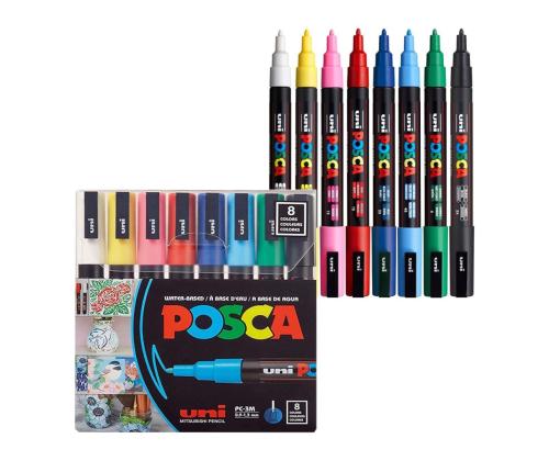 Värvimarker UNI Posca PC-3M põhivärvid 8tk komplekt